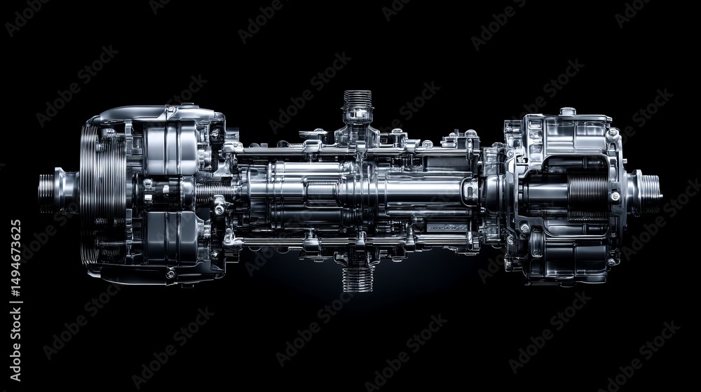 Aufkleber high-quality close-up of a mechanical engine component on a dark background.