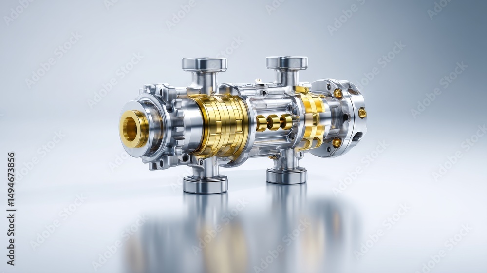 Poster high-tech industrial component with sleek metallic design for various applications.