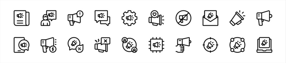 Set of Megaphone icons. 20 sets of Megaphone icons. Megaphone icons. 