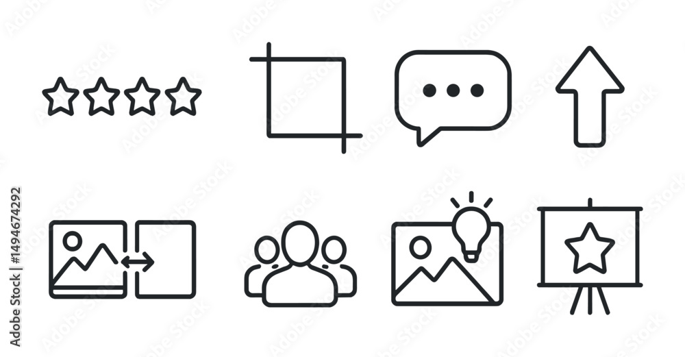 Poster user interface line icons set – flat, outline, web and mobile design elements