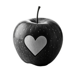 Obraz premium Black and white apple with heart-shaped cutout isolated on white background