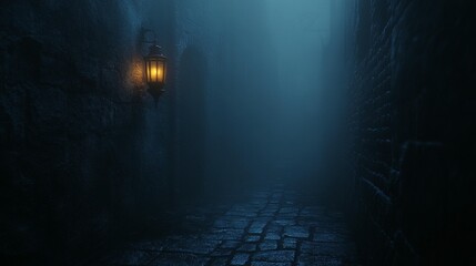 Foggy Alleyway with Lantern