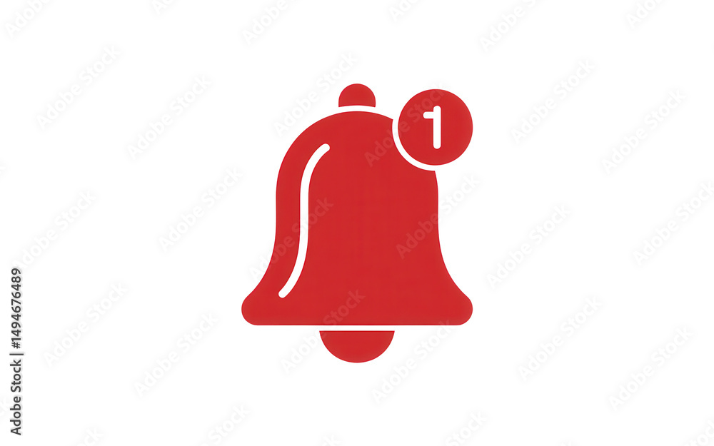 Poster a red notification bell with the number one on a transparent background