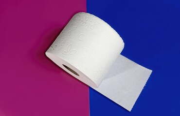 Roll of Toilet Paper on Vibrant Pink and Blue Split Background