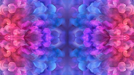 Fototapeta premium Symmetrical abstract art with vibrant pink, purple, and blue swirling color patterns