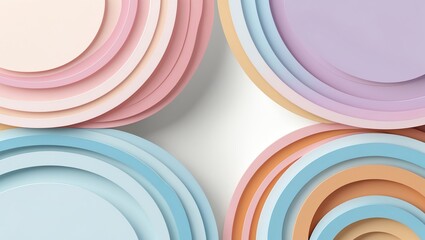 Fototapeta premium Abstract Circular Layered Shapes with Pastel Colors on a White Background