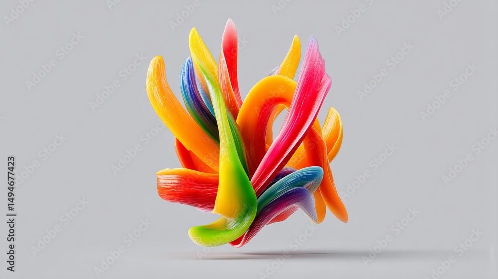 Poster vibrant abstract shape in various colors, showcasing dynamic movement and creativity.