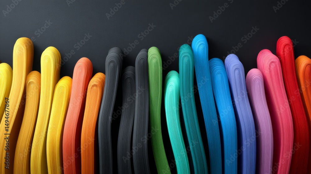 Aufkleber vibrant colored objects arranged neatly in a row, showcasing an artistic design.