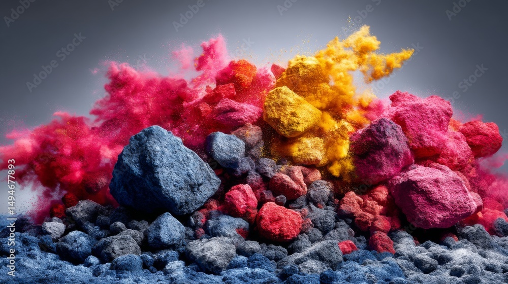 Aufkleber vibrant colored powder explosion creating a dynamic visual effect.