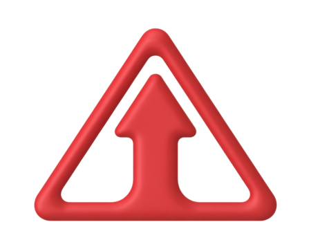 A red triangle with an arrow pointing up icon on a transparent background