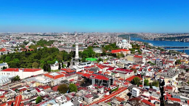 the historical grand bazaar and the Nuruosmaniye mosque and its surroundings drone istanbul