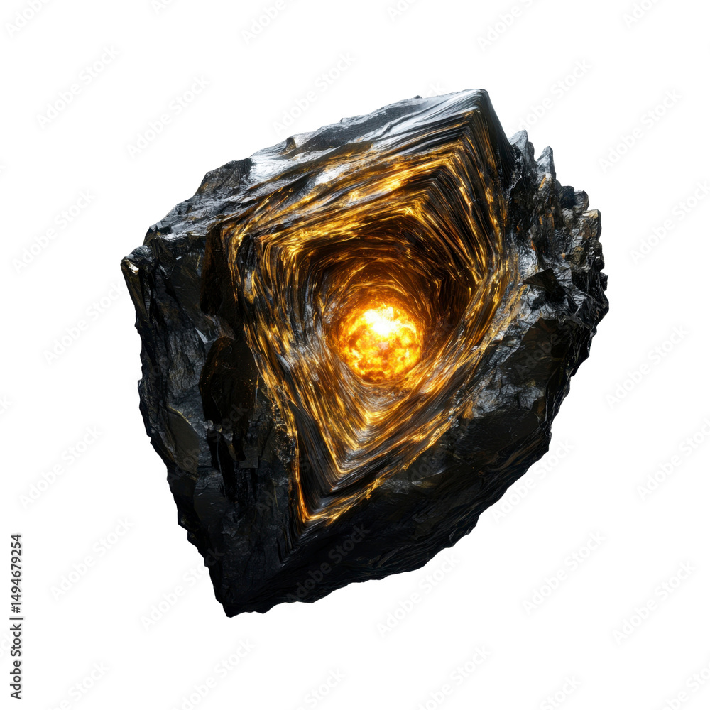 Aufkleber glowing core within a dark rock formation abstract 3d render of inner light and energy