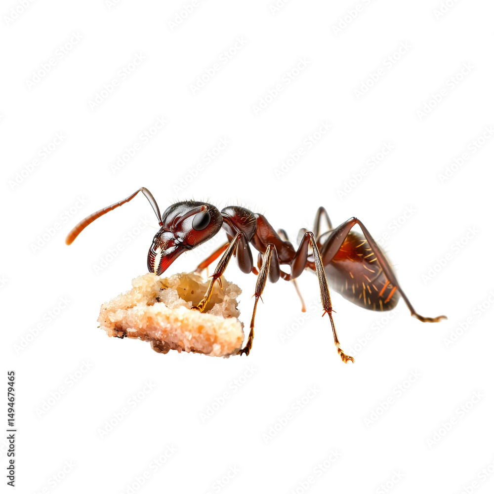 Poster ant carrying food, showcasing its strong mandibles and detailed features. this close up highlights i