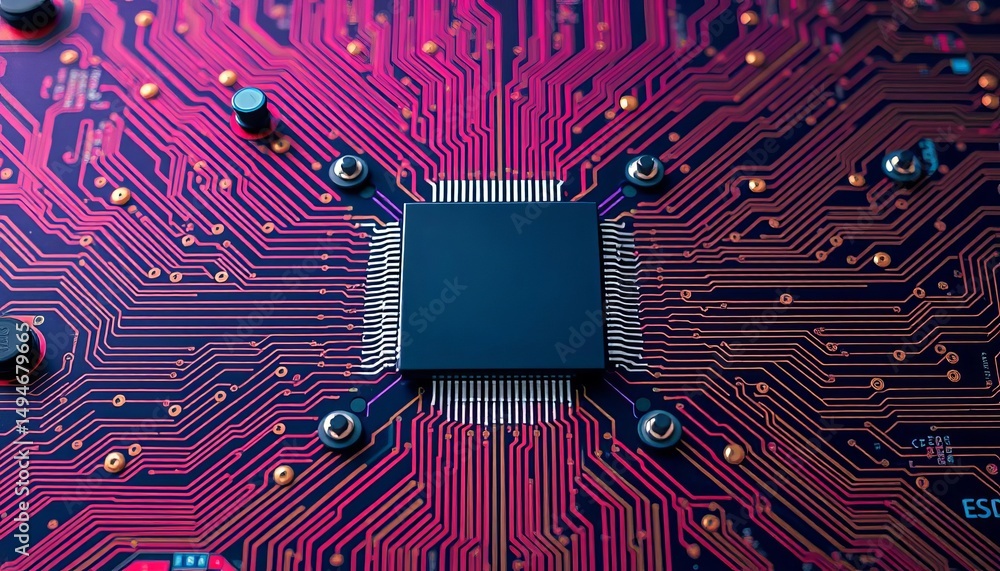 Poster abstract circuit board background with central processing unit, iot concept , electrical, iot