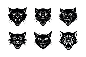 aggressive cat face  vampire like fangs  exaggerat