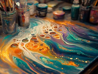 Surreal curved structures converging beneath a vibrant sunset ab