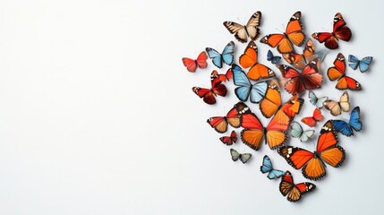 Colorful Butterfly Swarm on White Background, nature, insects