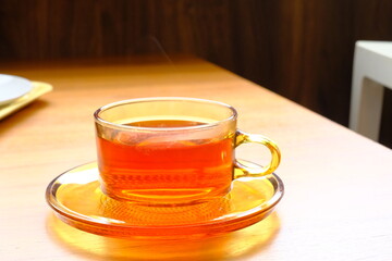 cup of tea on wooden table