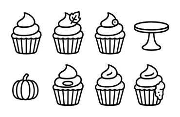 Bakery and dessert outline icons set – cake, pastry, sweet symbols