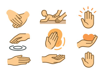 Fototapeta premium Massage and wellness icons set – flat, filled, therapeutic and relaxation symbols