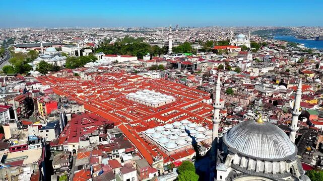 the historical grand bazaar and the Nuruosmaniye mosque and its surroundings drone istanbul