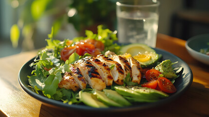 Keto athletes post workout recovery meal with salad and water for optimal nutrition