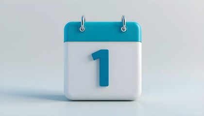 3d render of number one icon on calendar