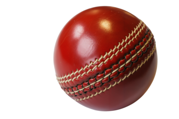 Glossy Red Cricket Ball on White Background