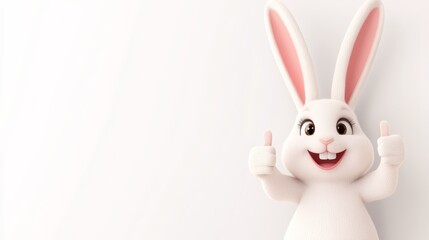 Fototapeta premium Happy Easter Bunny Thumbs Up 3D Render, Easter, Rabbit