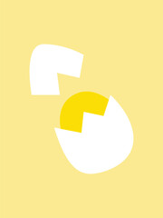 Broken white chicken egg on beige background.