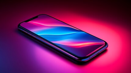 Contemporary mobile phone display with dynamic color gradients and vibrant illumination