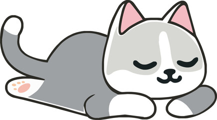 Isolated sleeping grey tuxedo kitten vector illustration with transparent background.eps