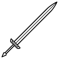 Sword line art icon on white background.
