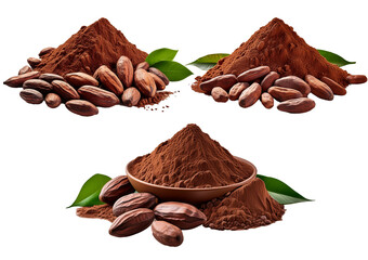 Collection Ingredient for making chocolate - cocoa, isolated on a transparent background