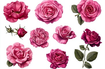 Pink Rose Botanical Illustration Set, Floral Design, Rose Images Rose, Botanical Illustration
