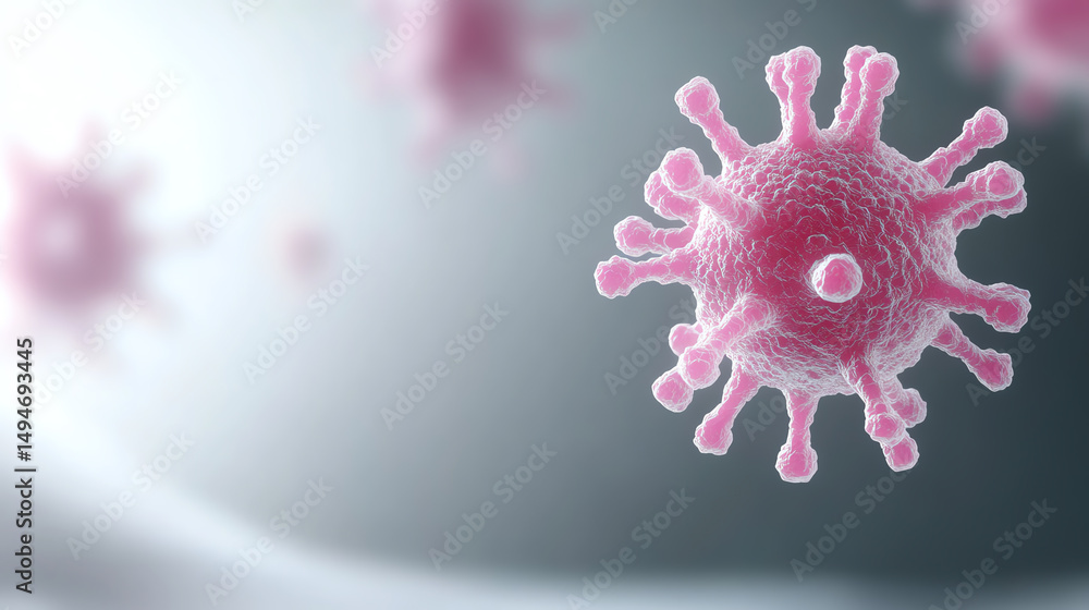 Aufkleber Microscopic view of a virus, showcasing its structure and details in vibrant colors, highlighting biological complexity.