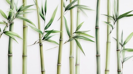 Watercolor Bamboo Forest Green Stems and Leaves, Botanical Art, Nature, Plant, serenity Botanical illustration, Watercolor painting