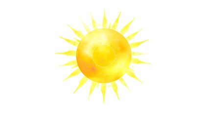 A watercolor of shiny sun isolated on a white background.
