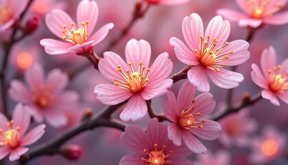 Obraz premium Close Up of Pink Cherry Blossoms with Soft Focus