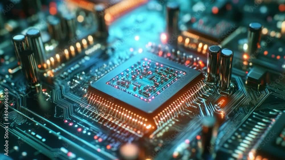 Poster the core of innovation: a close-up of a central processing unit (cpu) illuminates the intricate and 
