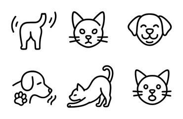 Pet care line icons set – outline, linear, animal and veterinary symbols