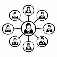Social network connection icon with diverse business people and teamwork illustration