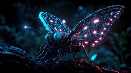 Futuristic Cybernetic Butterfly in a Vibrant Nocturnal Glow