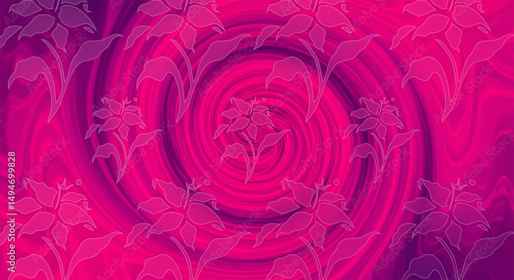 Aufkleber magenta swirl with flower outlines creating a vibrant and dynamic floral abstract background art pie