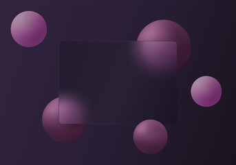 Dark glassmorphism panel with purple and violet spheres on deep background, futuristic 3D composition in elegant minimal vector style.