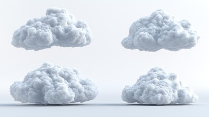 Four digital clouds isolated on white background