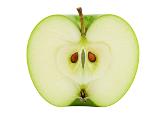 Green apple cross section isolated on transparent background