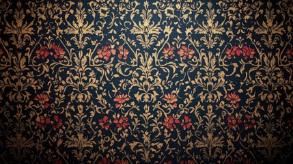 Intricate dark floral damask pattern design.