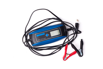 Smart charger for automotive use, insulated on white background. Tool for repair, car maintenance...