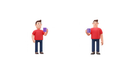 Two 3D Cartoon Men Holding and Drinking from Mugs

